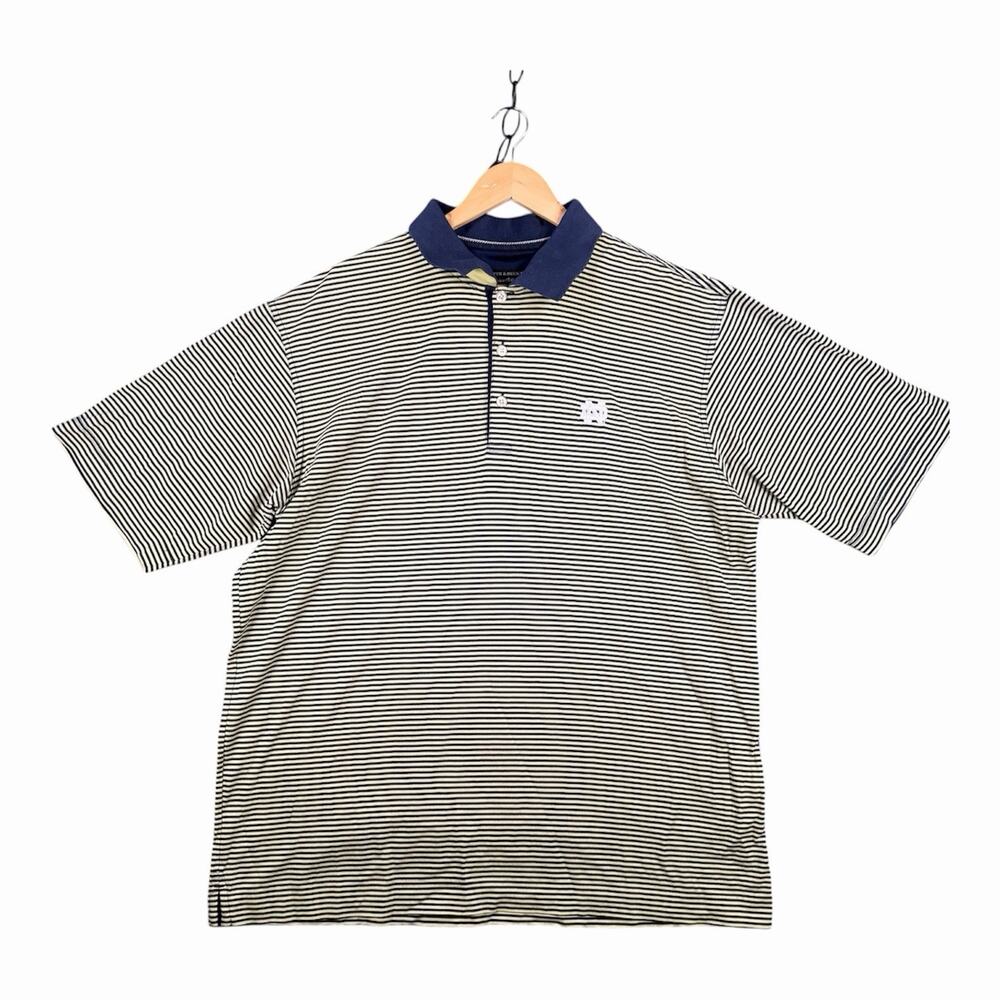 Cutter & Buck Notre Dame Polo Shirt XL Navy Yellow Striped Golf Cotton Vintage